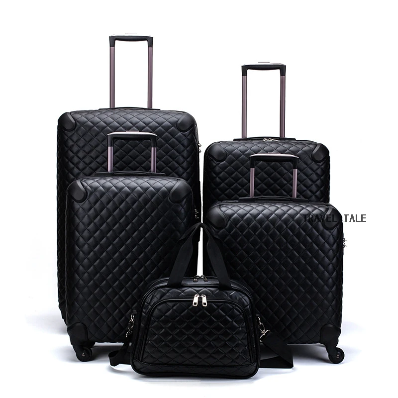 Spinner Leather Travel Trolley Suitcase Set On Wheels