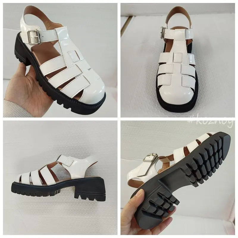 Koznoy Summer Women's Sandals 6cm Genuine Leather Hot Sale Platform Mujer Comfy Fashion Ladies Buckle Non Slip Chunky Heel Shoes