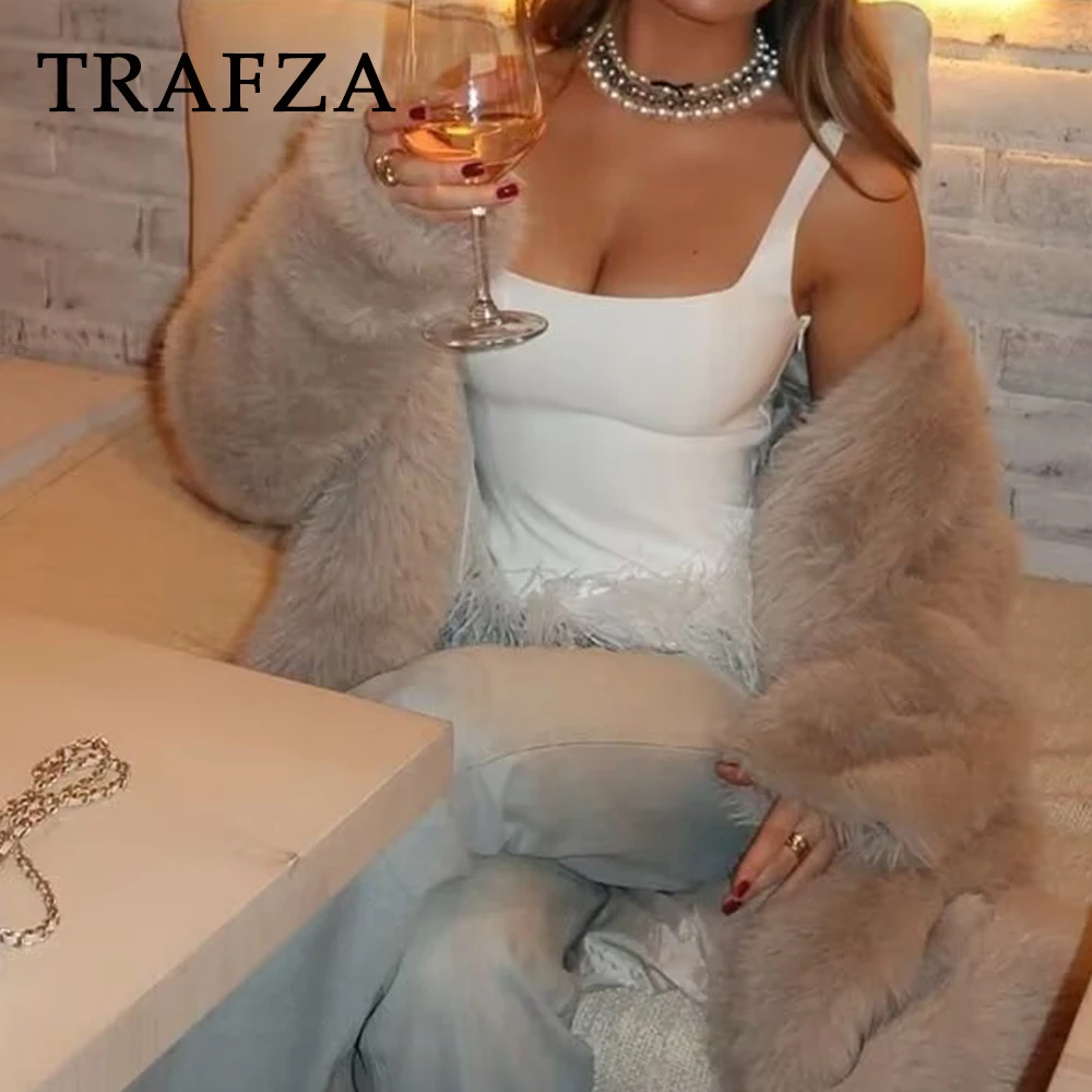 TRAFZA Шикарные однотонные белые топы с квадратным вырезом и кисточками модные 2024 Y2K