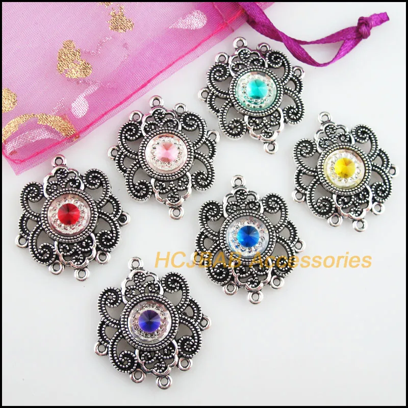 6 шт. тибетское серебряное покрытие цветок искусственная смола диаметром 27 5X31 5 мм