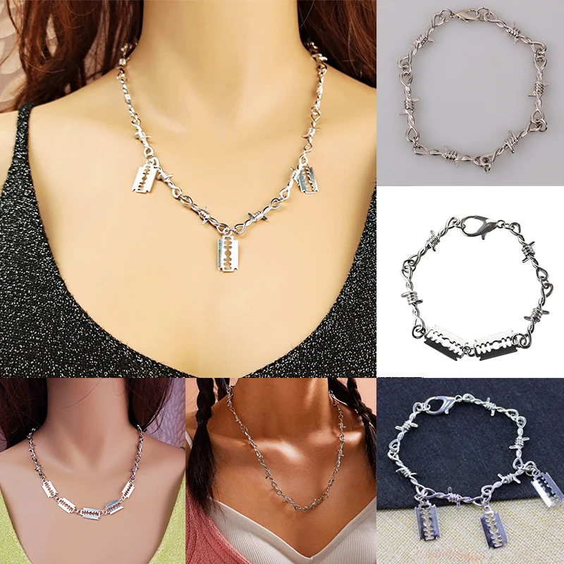 

New Small Wire Brambles Iron Unisex Choker Necklace Women Hip-hop Gothic Punk Blade Barbed Wire Little Thorns Chain Choker Gifts