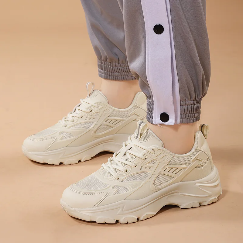 Women Sneakers Genuine Leather Platform Sports Nice Women Casual Shoes Chunky Tenis 5CM Increase Designer Thick Sole Dad Shoes