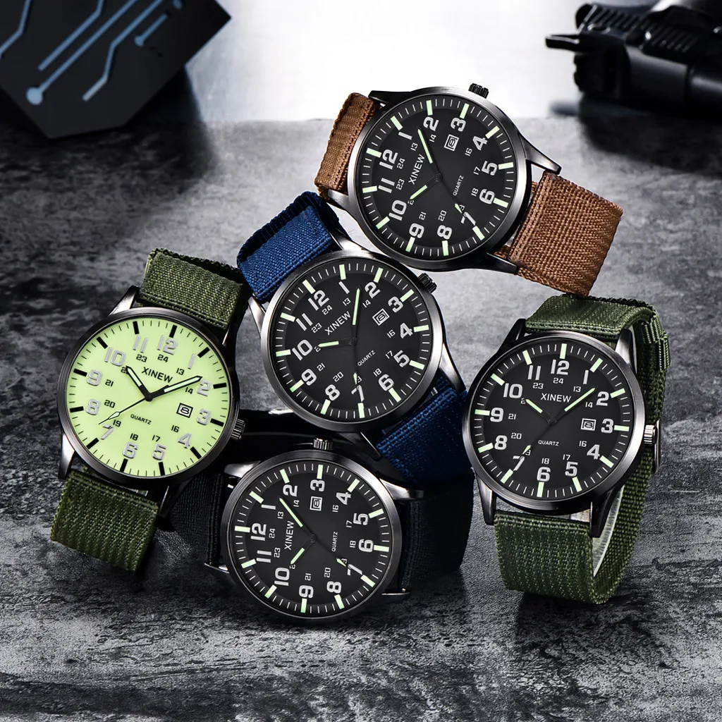 

2022 Men Watch Boy Round Dial Nylon Strap Band Military Date Quartz Wrist Watch Gift Lift Waterproof Men Clock Relogio Masculino