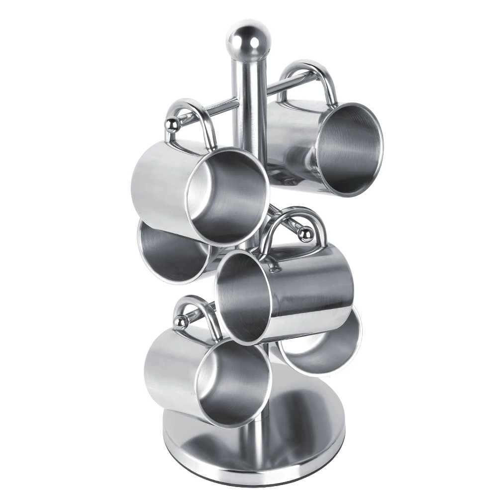 

Stainless Steel Coffee Mug Water Cups Set with Rack Holder for Dining Room Bar