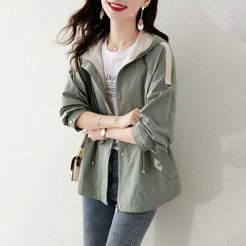 

2023 Spring Autumn Women New Korean Long Sleeve Casual Jackets Female Loose Hooded Coats Ladies Solid Color Overcoats Y315