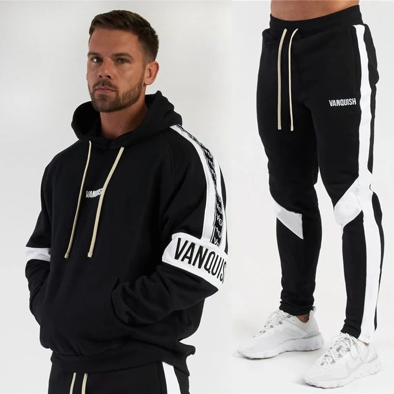 

Костюм мужской повседневный из хлопка, уличная модная одежда с вышивкой, пуловер с капюшоном, штаны, летняя уличная одежда