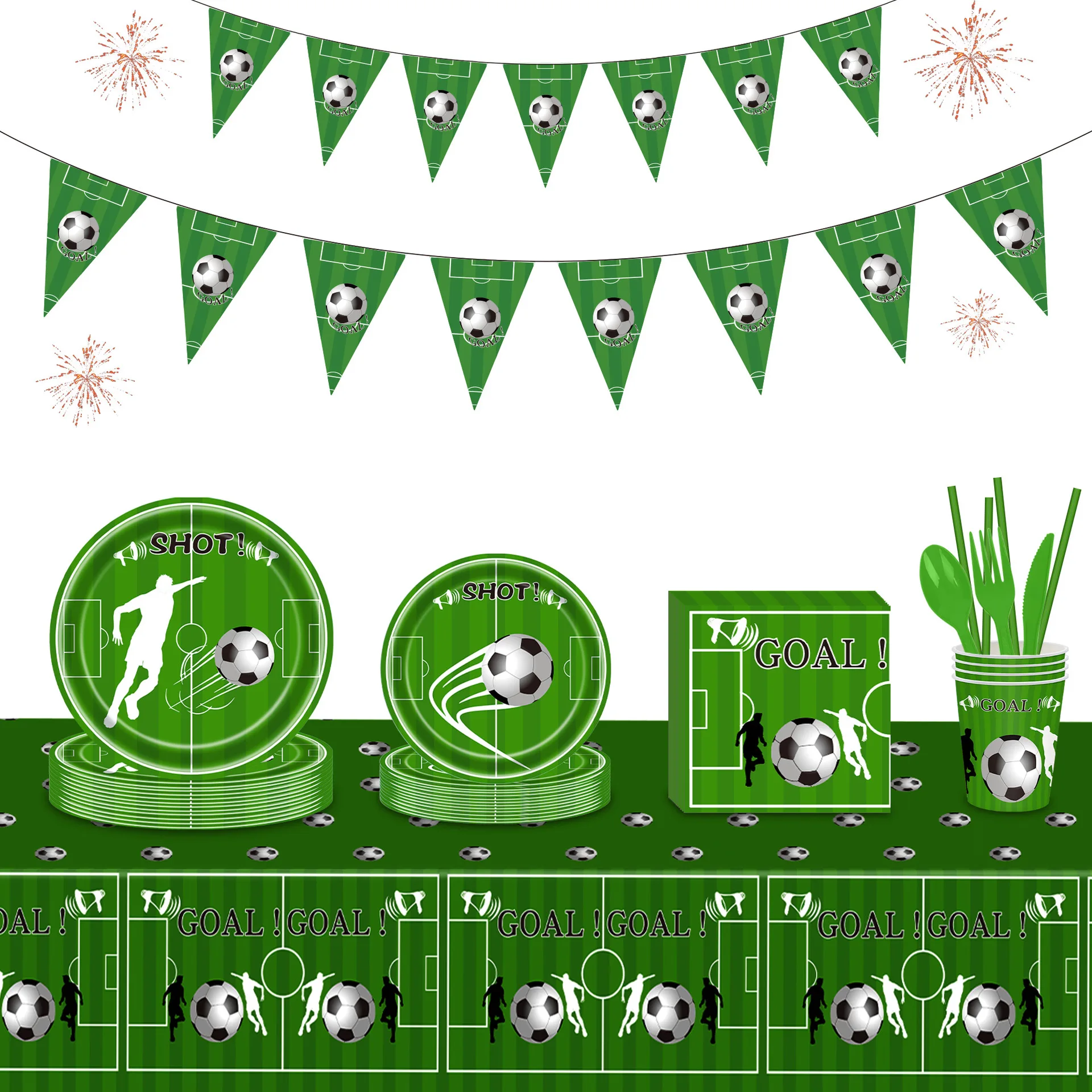 

8 Guests Green Football Party Tableware Goal Birthday Party Kids Favor Sports Theme Parti Supplies World Cup Decor Kids Favor