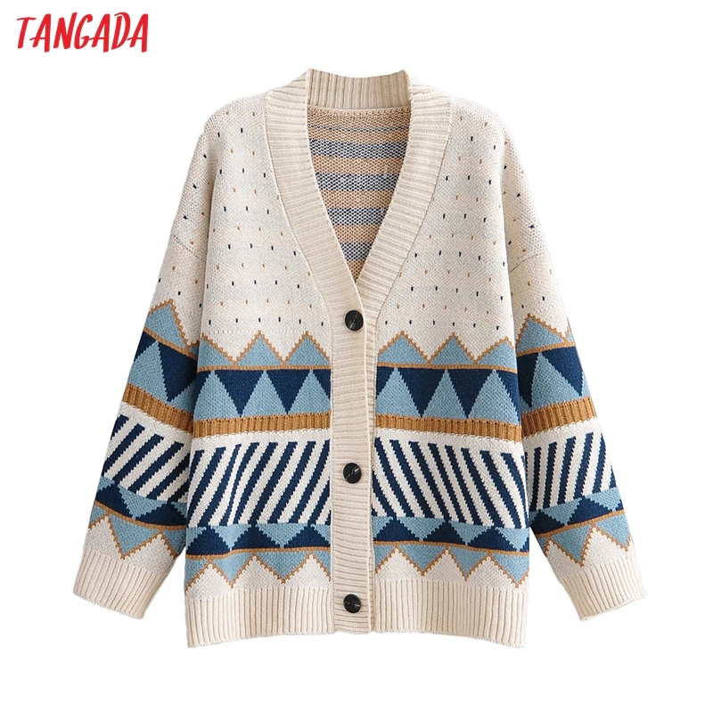 

Кардиган женский вязаный геометрический на пуговицах, Осень-зима, 2021