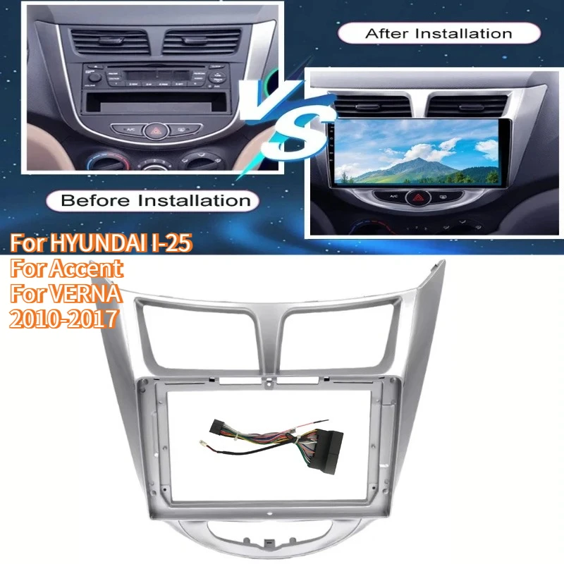 Фото 9-дюймовая рамка для автомагнитолы для HYUNDAI I-25, Accent, VERNA 2010-2017, панель приборной панели, рамка для стереосистемы с проводкой. №1