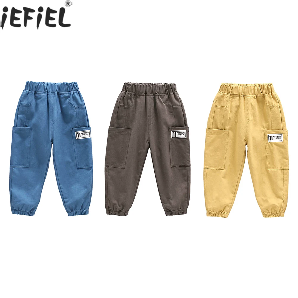 Модные однотонные брюки-карго для детей 1-6 лет |