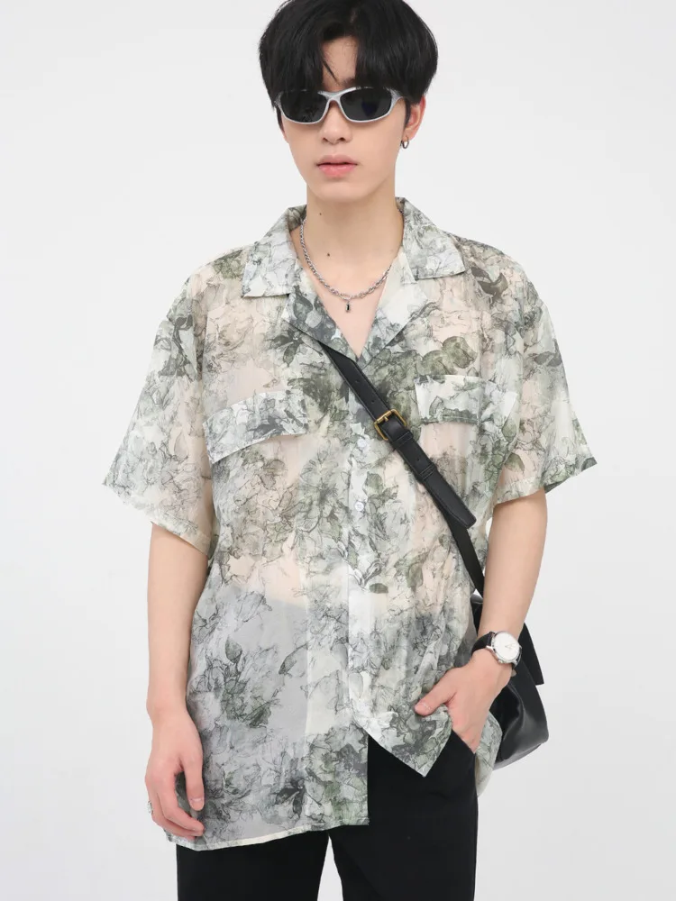 

SYUHGFA Men Clothing 2022 Summer Turn Down Collar Short Sleeve Shirt For Men Korea Streetwear Loose Casual Style Thin Shirt