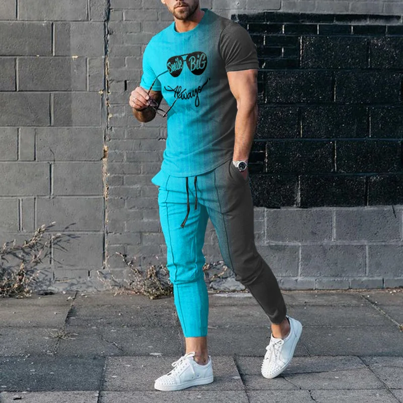 2023 Summer New Men Tracksuits Fashion Lemon 3D Printed Short Sleeve T Shirt +Long Pants 2 Piece Sets Sportswear Male Clothing