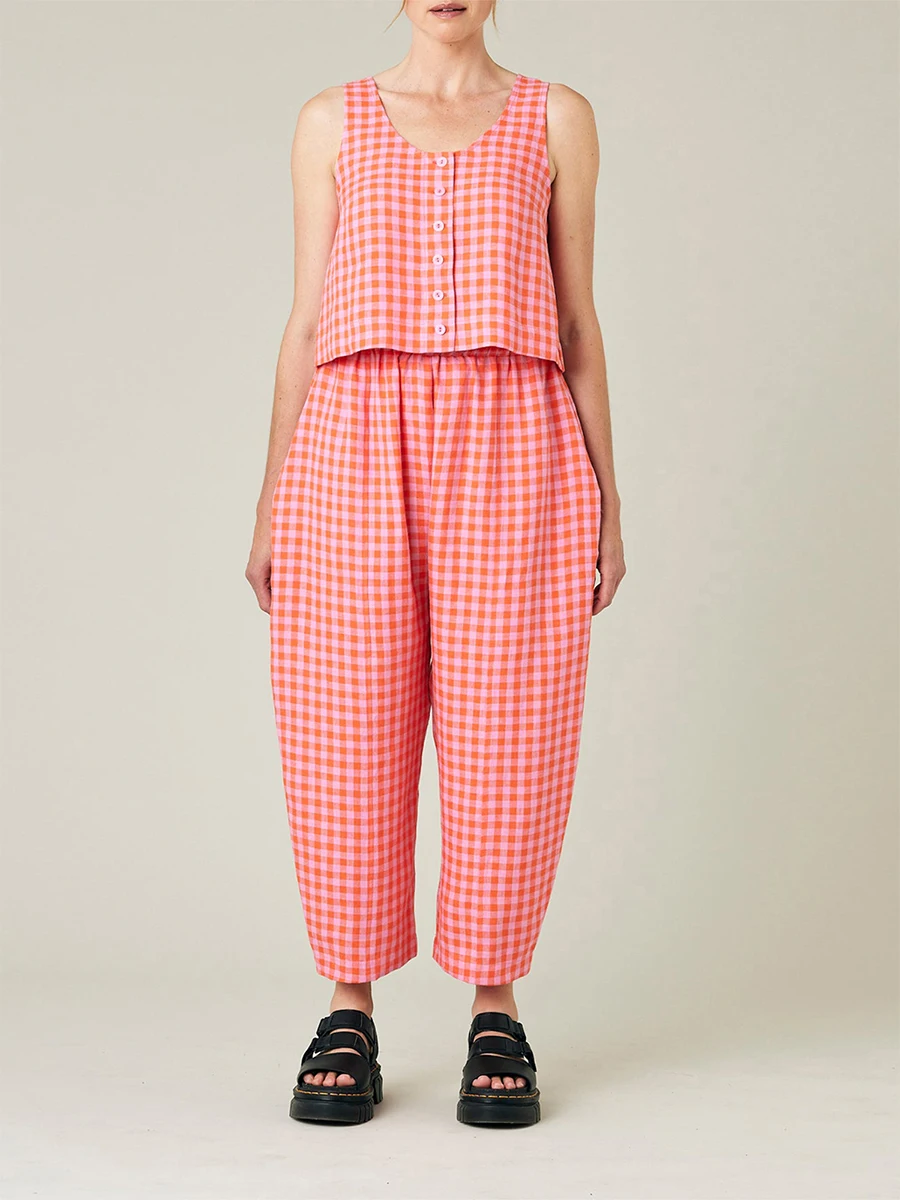 Женская летняя блузка без рукавов с глубоким круглым вырезом свободные брюки