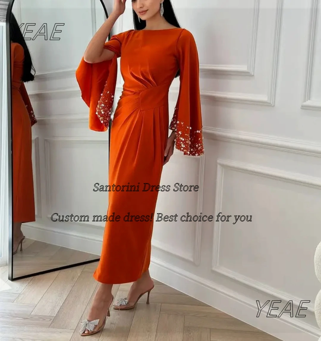 Фото Santorini Bespoke Beaded Side Slit Long Sleeves Prom Dresses for Saudi Arabia Women Ankle Length Formal Evening Party Gowns №2