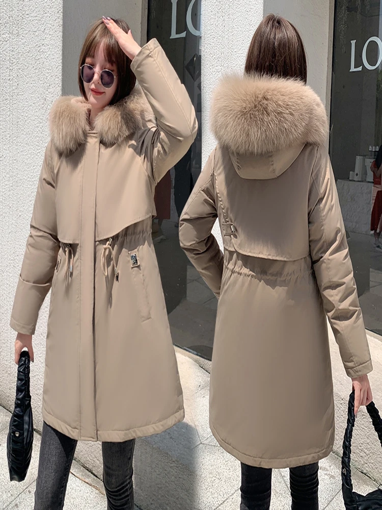 2022 New Winter Jacket Women Parkas Warm Fur Collar Jacket Long Hooded Parka Coat Female Fur Lining Thick Office Lady Streetwear