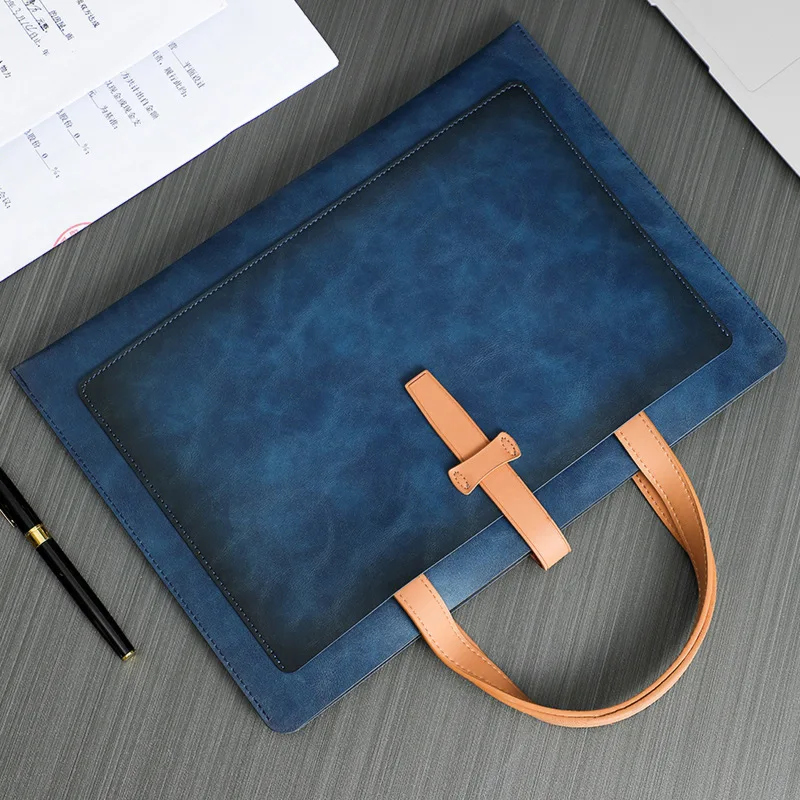 Fashion Business Briefcase Document Handbag Simple Leather Large Laptop Pouch Portable Work Office Books Files Storage Handbag
