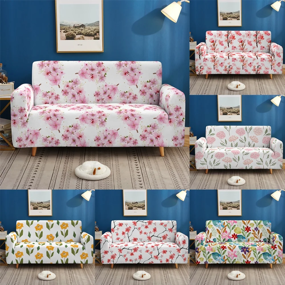 

Cherry Blossoms Floral Pink Flower Elastic Sofa Cover for Living Room Slipcover Sectional Cushion Cover Corner Sofa Cover Decor