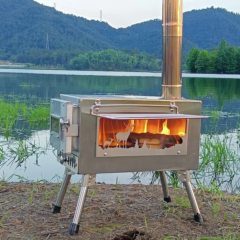 

Fireplace Wood Stove Outdoor Camping Heating Picnic Tent Fire Observation Window Stainless Steel Stove Fire Pit Lareira Firecore