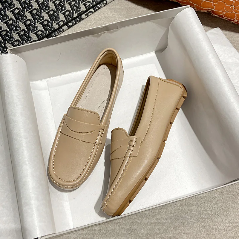 Ranbetty Women's Cow Leather Casual Penny Loafers Ladies Moccasins Soft Casual Walking Driving Comfort Slip-On Fashion Boat Shoe