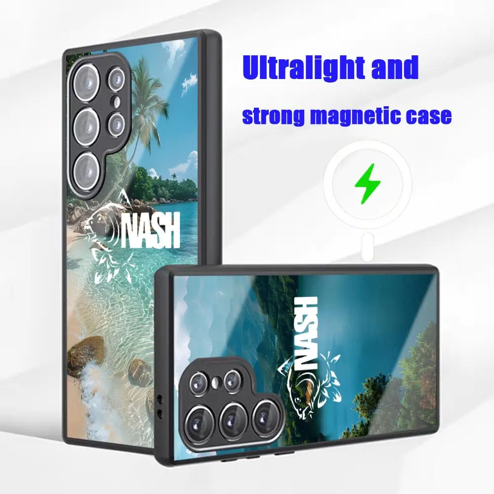 Фото Модный чехол для телефона N-nashES Fishing Brand для Samsung S26 S25 S24 S23 S22 S21 S20 Plus Ultra Fold A, стеклянный магнитный чехол №1