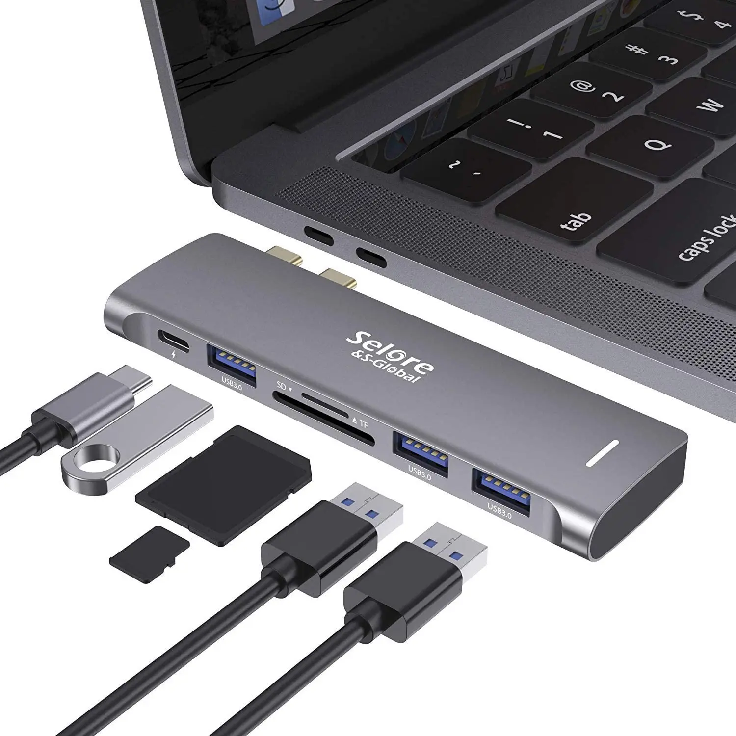

USB C Adapter for MacBook Pro/MacBook Air 2020 2019 2018 13" 15" 16", 6 in 1 USB-C Hub with 3 USB 3.0 Ports, USB C to SD/TF