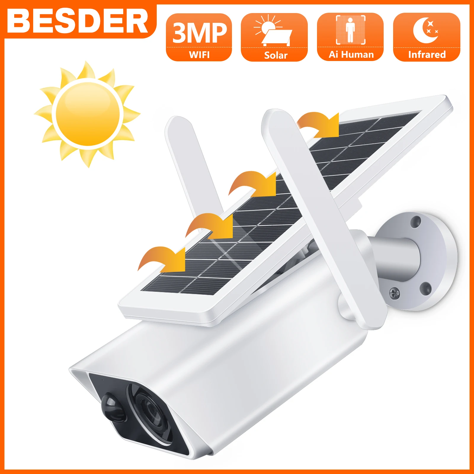 

BESDER 3MP HD Solar IP Camera Solar Batterry Monitor CCTV Security Protection Video Surveillance Cameras With Outdoor WiFi Cam