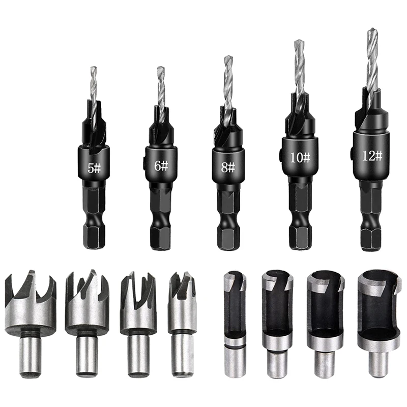 

5 Pieces Countersunk Bits Set, 8 Pieces Countersunk Drills Countersink Bit Set 7X2.2X2cm For Woodworking, DIY