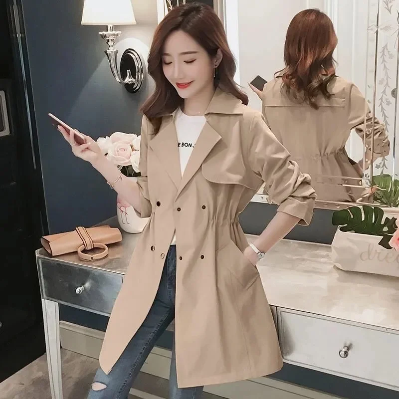 

2022 New Women Trench Coat Autumn Lapel Double Breasted Windbreak Light Weight Casual Female Long Ladies Coats Outwear