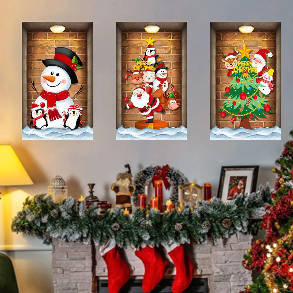 

6pcs 30x50cm Christmas Sticker PVC Santa Claus Merry Christmas Decorations For Home Decor Xmas Gifts 2024 New Year Ornament