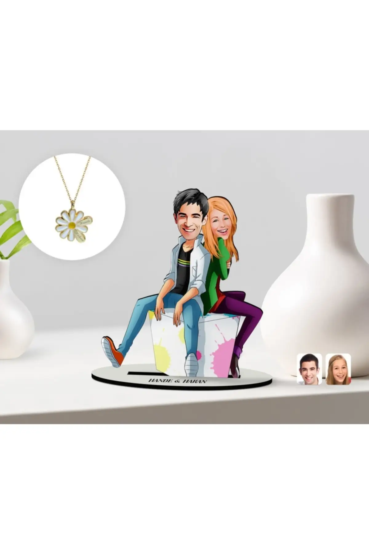 

Personalized Female Chef Cartoon 3d Wooden Trinket and Name Dated Daisy Necklace Set-1