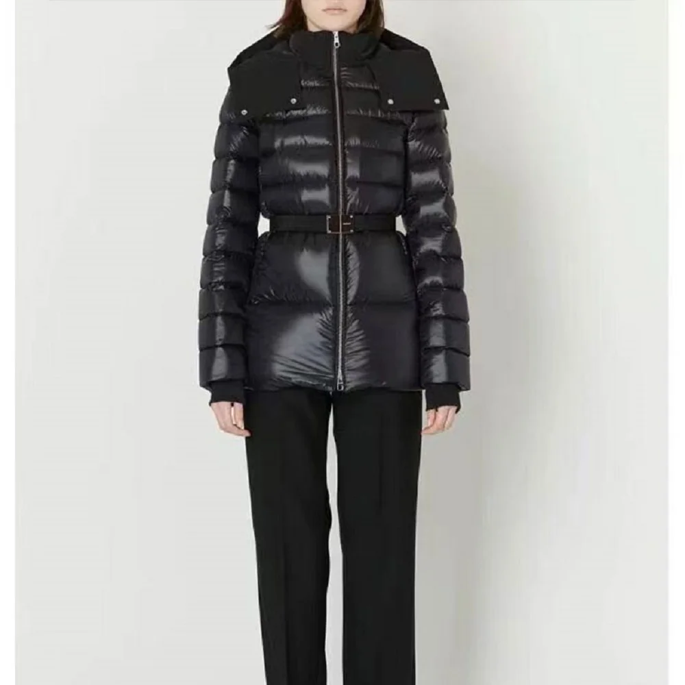 

Женская зимняя куртка из ПУ кожи с покрытием, повседневный женский пуховик y2k, одежда высокого качества, пуховик с поясом, traf bra XL, 2022