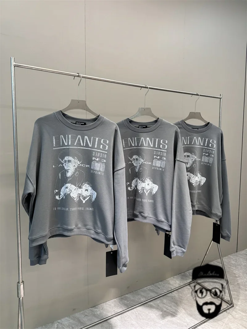 Зимняя серая толстовка с капюшоном в стиле ретро свободная спортивная одежда