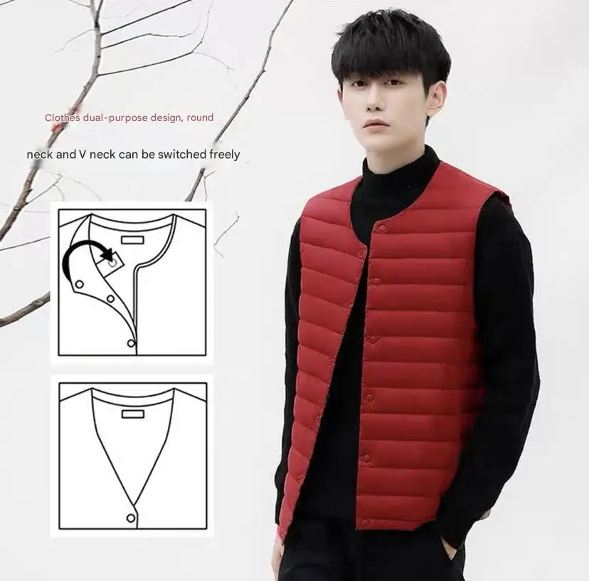 Новый мужской тонкий пуховик без воротника с круглым вырезом жилет в форме