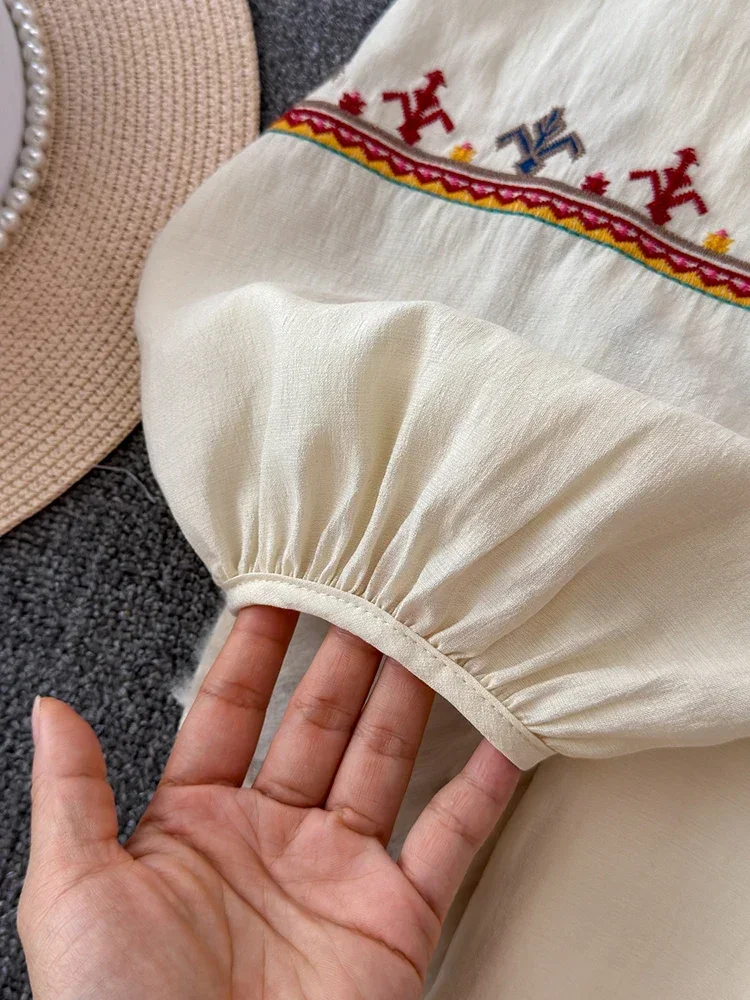 Новое женское хлопковое льняное платье в европейском и американском стиле 2024