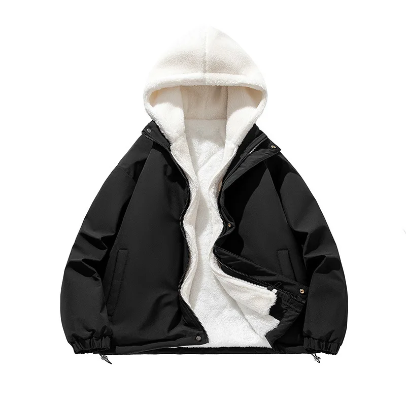 Fake Two Pieces of Cashmere Grain Cotton Jacket Men's Winter Coat Plush Cotton Jacket Casual Loose Jacket Top Autumn and Winter