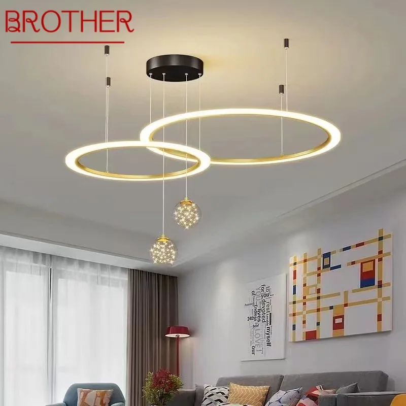 

BROTHER Nordic Pendant Lamp Modern LED Creative 3 Colors Chandelier Ring Round Light Fixtures for Home Living Room Bedroom Decor