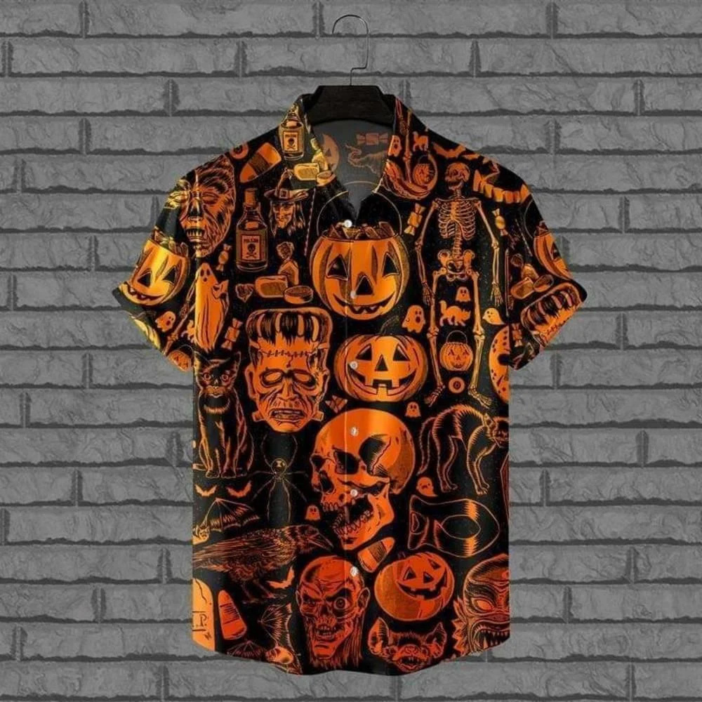 Hot Sale Men's shirt 3D Print Cool Halloween Party Hip Hop Hawaiian Summer Beach Short Sleeve Oversize Men's clothing Club Wear