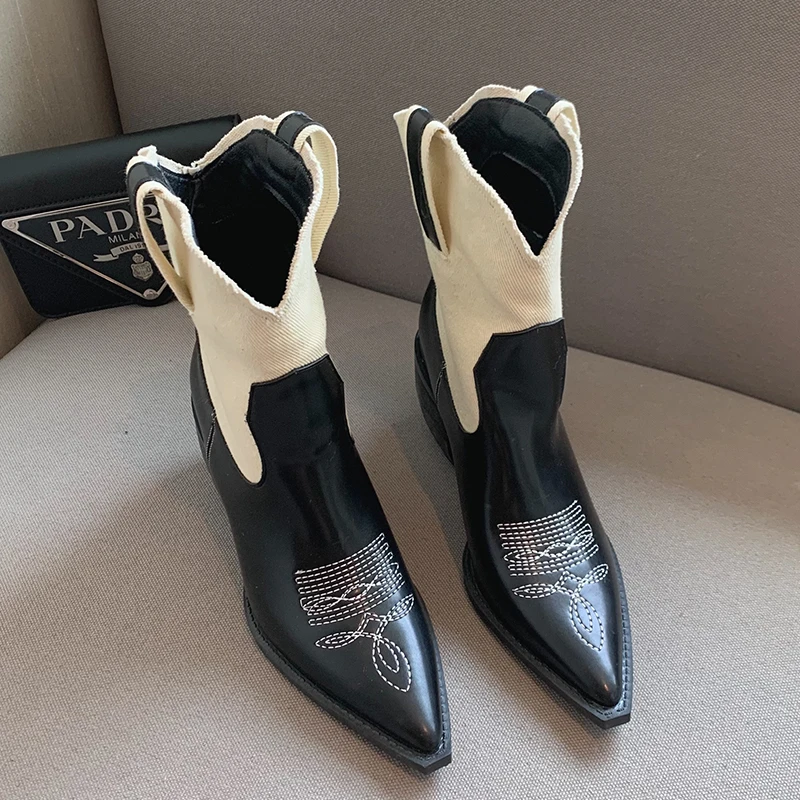 

Female Shoes Mid-Calf Western Chelsea Boots For Women Ladies Modern Pointed Toe Fashion British Style High Heels Short Boots