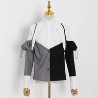 shirt stitching womens new fashion temperament casual single breasted design contrast color cardigan top shirt women