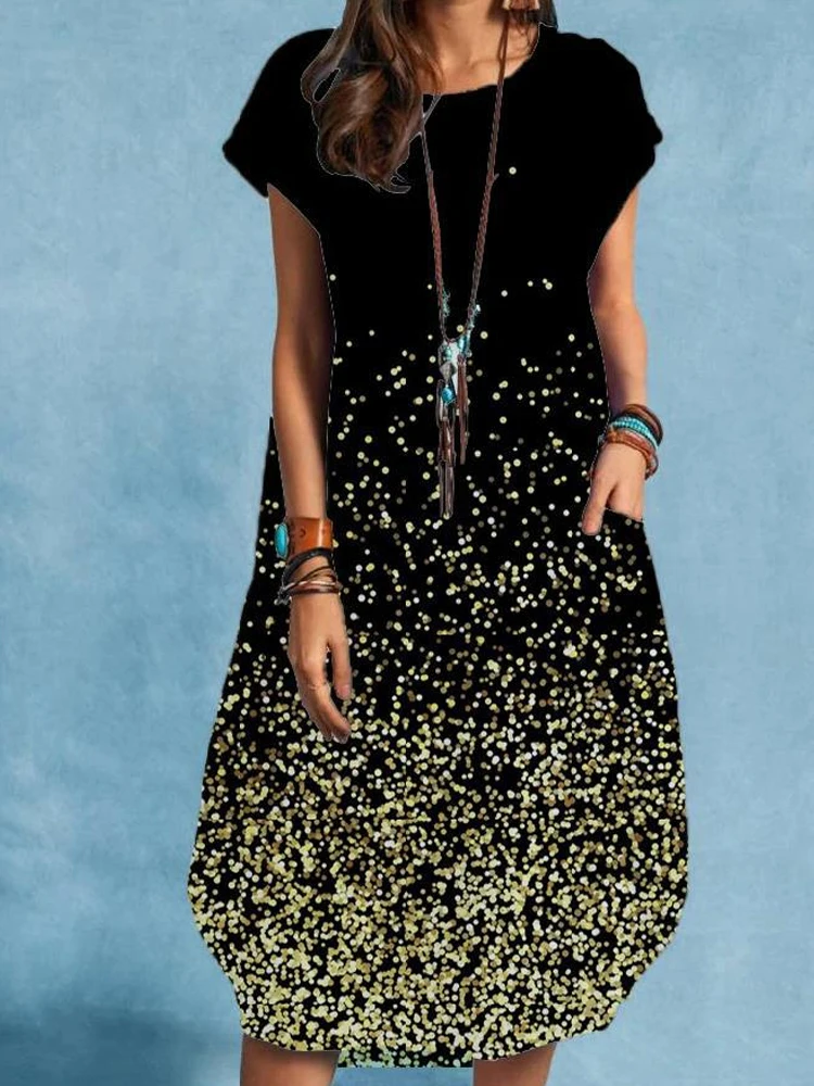 

Women Fashion Polka Dot Print Party Dress New Spring O Neck Pocket A-Line Long Dress Summer Short Sleeve Loose Boho Maxi Dresses