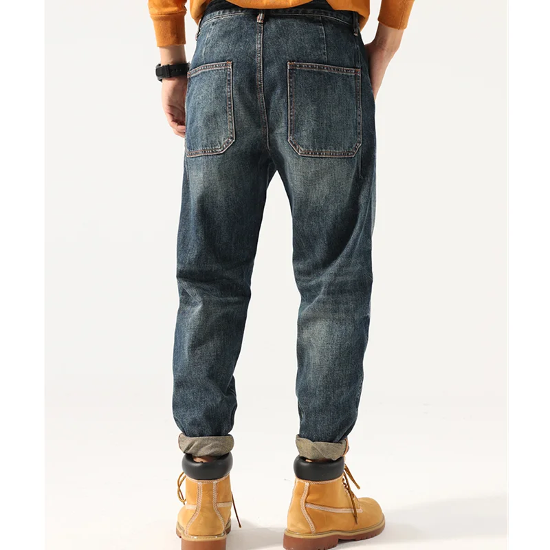 Streetwear Men 2022 New Pattern Vintage Recreational Blue Jeans Loose Broad Straight Cylinder Leg Trousers Autumn Female Trend