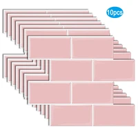 wostick 10 sheets hot selling pink color subway backsplash peel and stick wallpaper for interior wall decoration