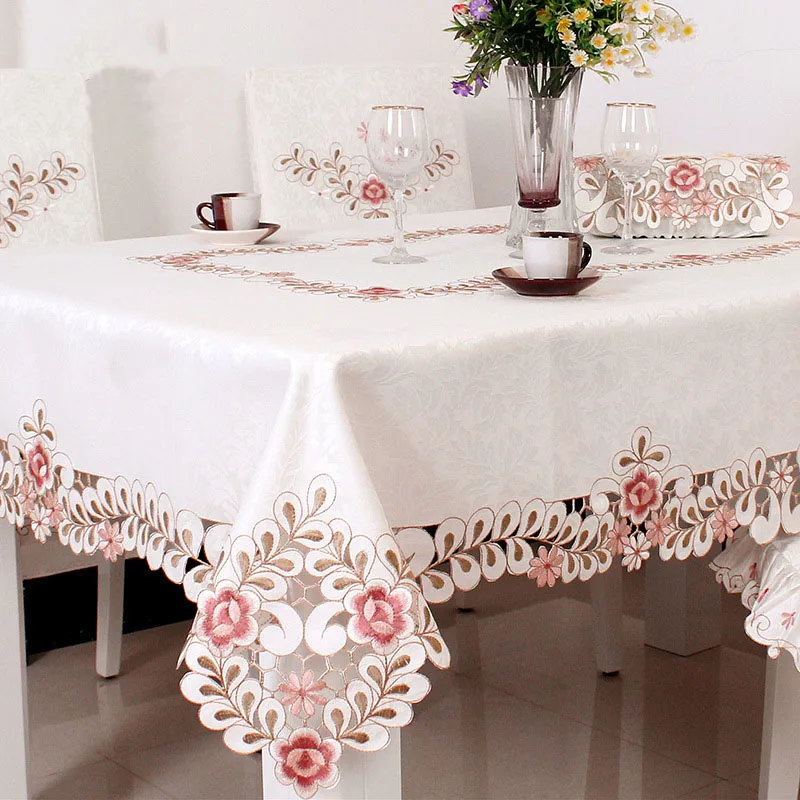 

Square Embroidered Floral Tablecloths Vintage Classic Dining Table Cover Rectangle Round Table Cloth for Kitchen Dining Room