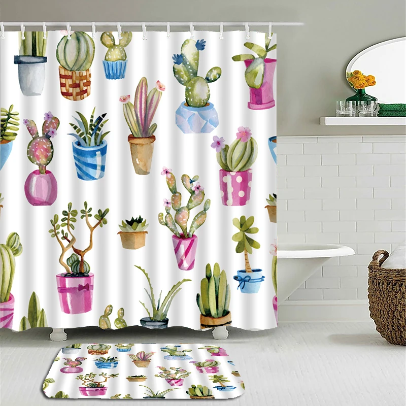 

Tropical cactus plant cute cartoon small fresh shower curtain bathroom decoration home decoration