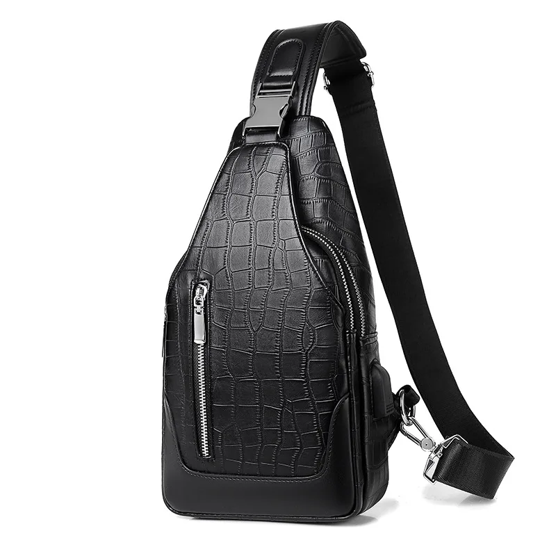 Men's Chest Pack Crossbody Bags Luxury Design PU Leather Handbag Chest Bag Vintage Leisure Men Shoulder Bag USB charge sling bag