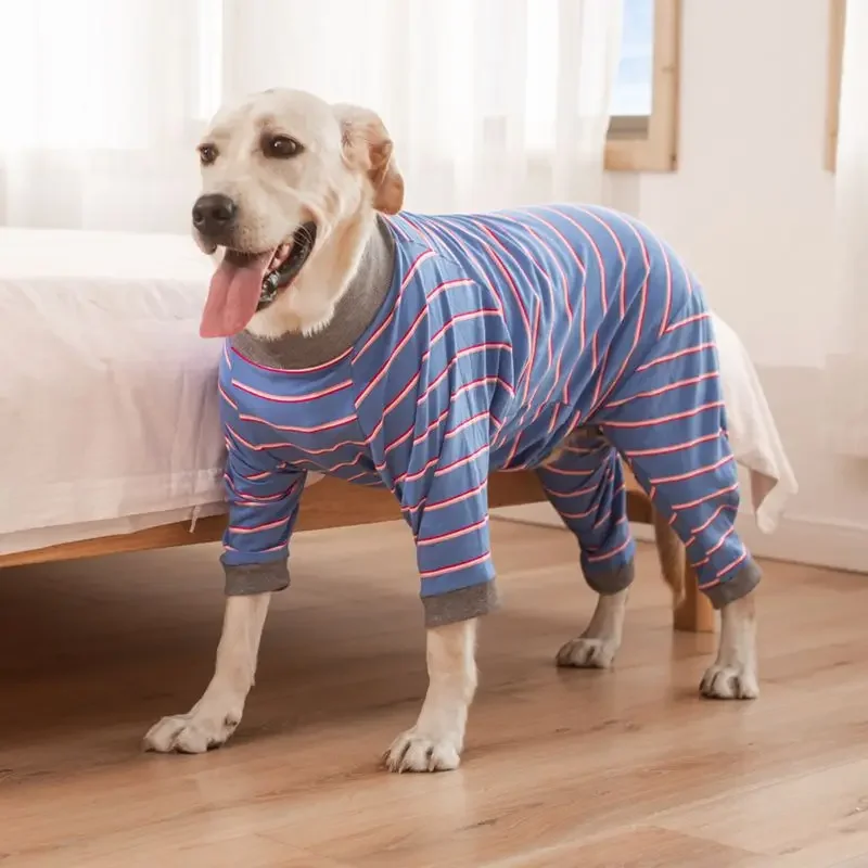 

Dog Recovery Suit After Surgery Winter Warm Dog Pajama Four-legged Jumpsuit Striped Dog Clothes for Medium Large Dogs Homewear