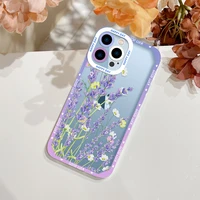 lavender flower case for iphone 13 11 12 pro max mini x xs xr se2020 7 8 plus luxury silicone bumper camera protection cover