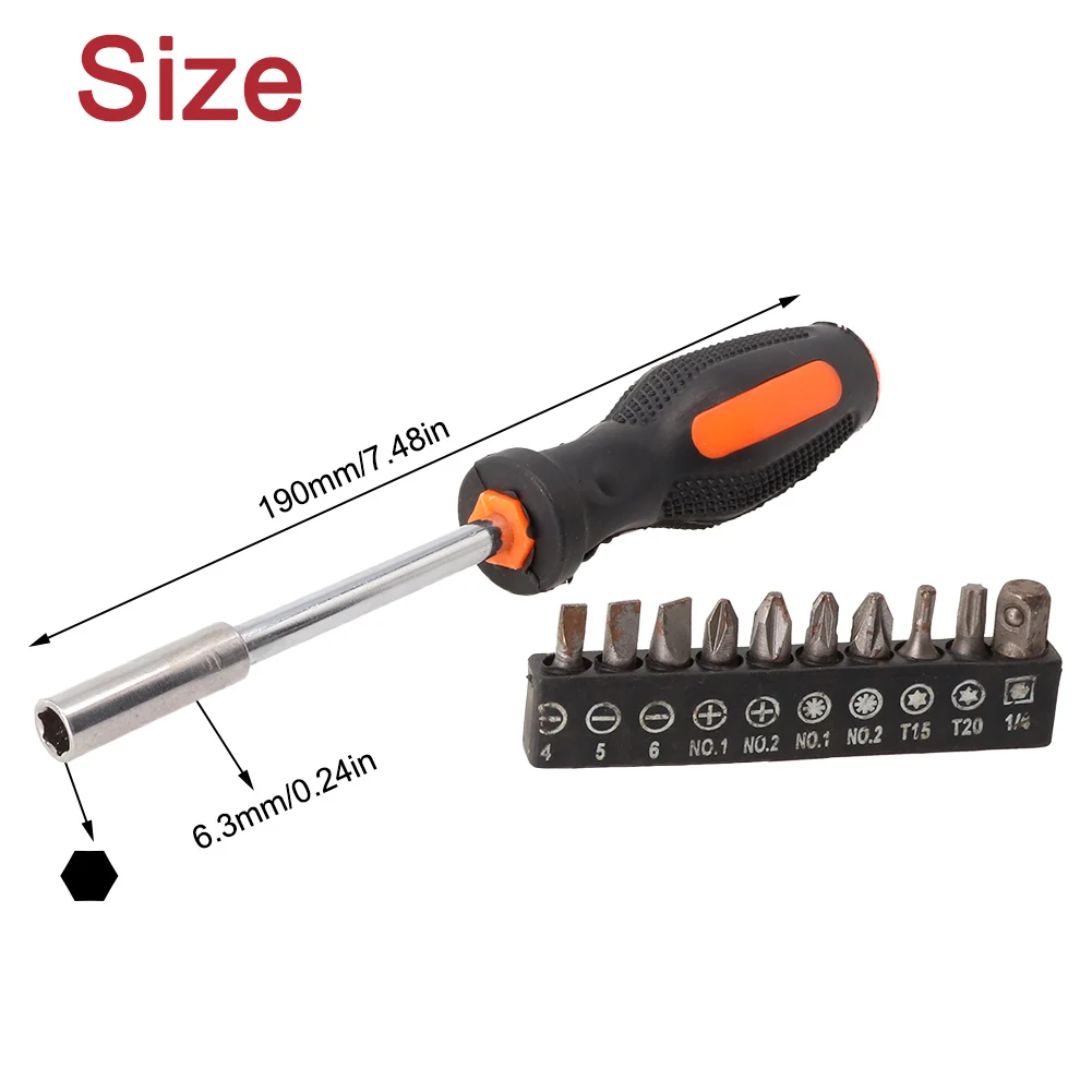 

11pcs Metal Rubber Screwdriver Set Multifunction Magnetic Hex Screw Driver Bits Anti-Silp Handle 190mm Repair Hand Tools
