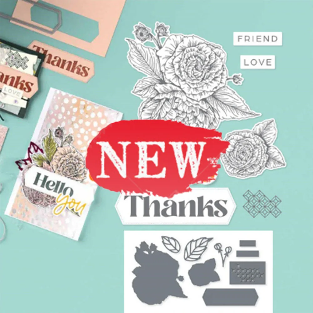 

New Hello Thanks Flower Metal Cutting Dies And Clear Stamps Diy Scrapbook Embossing Paper Card Album Decoration Stencils Craft