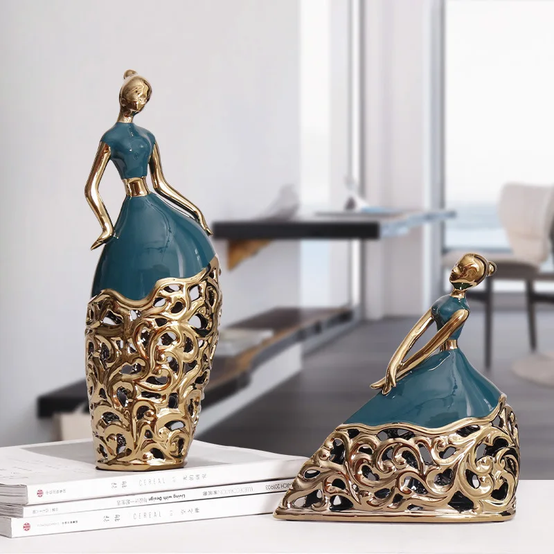 

Creative Tabletop Ornament Light Luxury Dress Girl Dancer Sculpture Wedding Gift Cabinet Living Room Office Home Decoration
